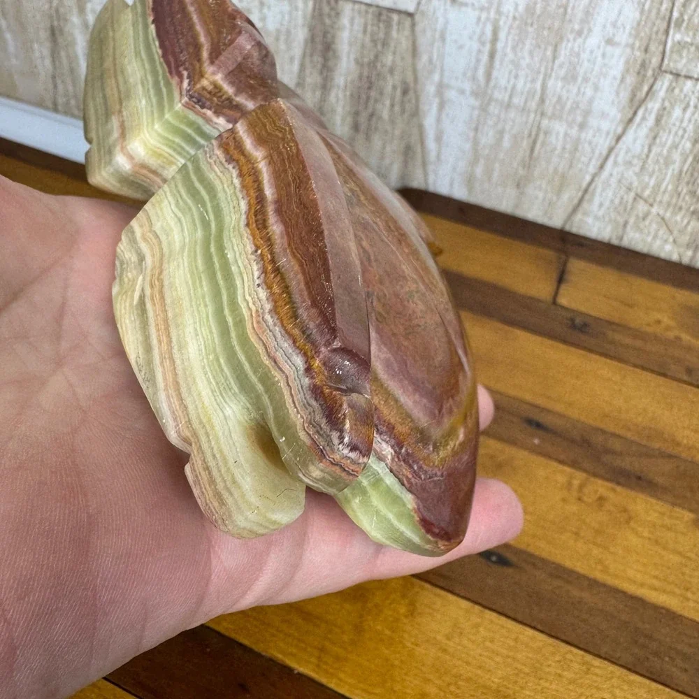 Vintage Hand Carved Onyx Marble Camel Figurine Paperweight Brown Green Stone